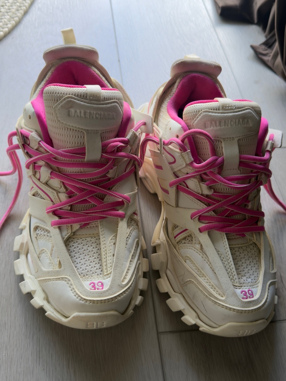 Balenciaga Cream and Pink Track Sneakers